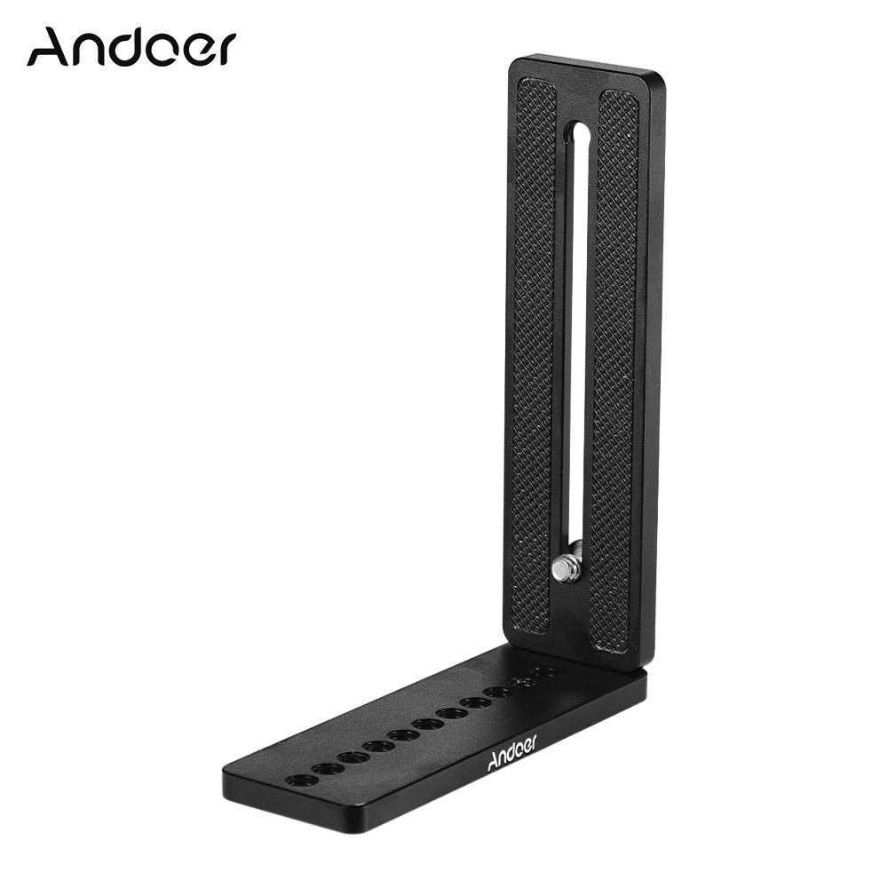 Andoer Aluminium Alloy Universal L-Shape Plate Bracket Camera Holder with 1/4 Inch Screw Mount Vertical Video Recording for Tripods Stabilizer Ballhead