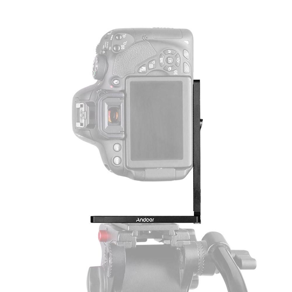 Andoer Aluminium Alloy Universal L-Shape Plate Bracket Camera Holder with 1/4 Inch Screw Mount Vertical Video Recording for Tripods Stabilizer Ballhead