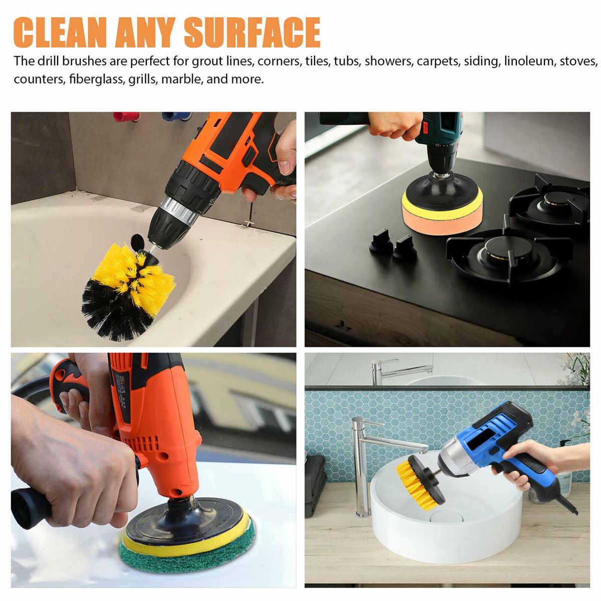 6Pcs Scrub Drill Brush Multi-purpose Kit Power Drill Cleaning Attachments All Purpose Deep Clean