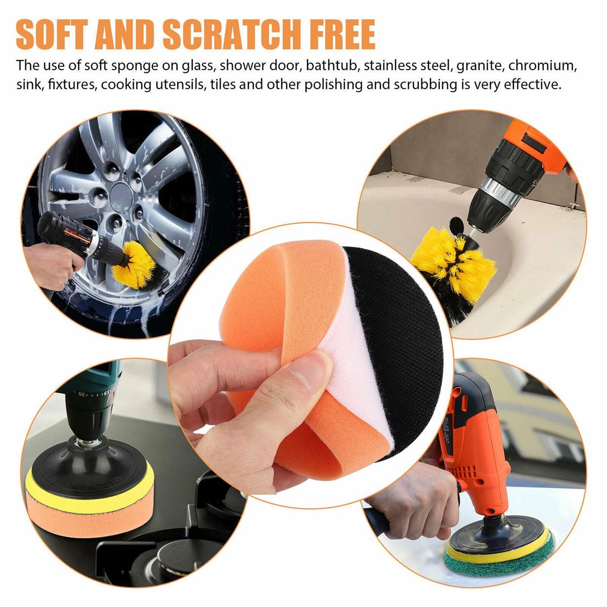6Pcs Scrub Drill Brush Multi-purpose Kit Power Drill Cleaning Attachments All Purpose Deep Clean