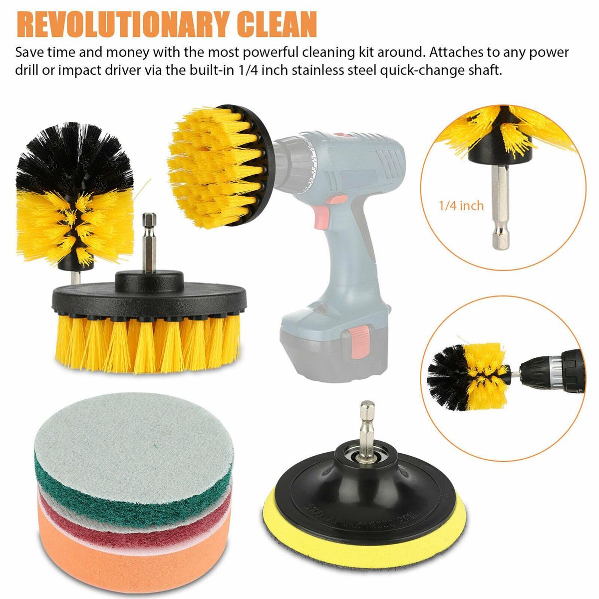 6Pcs Scrub Drill Brush Multi-purpose Kit Power Drill Cleaning Attachments All Purpose Deep Clean