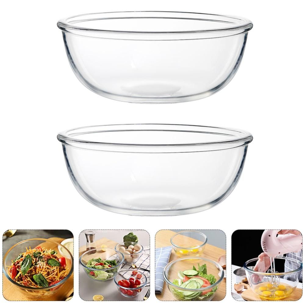 2pcs 800ml Household Glass Bowls Dessert Bowls Salad Bowls Kitchen Tablewares (Transparent)