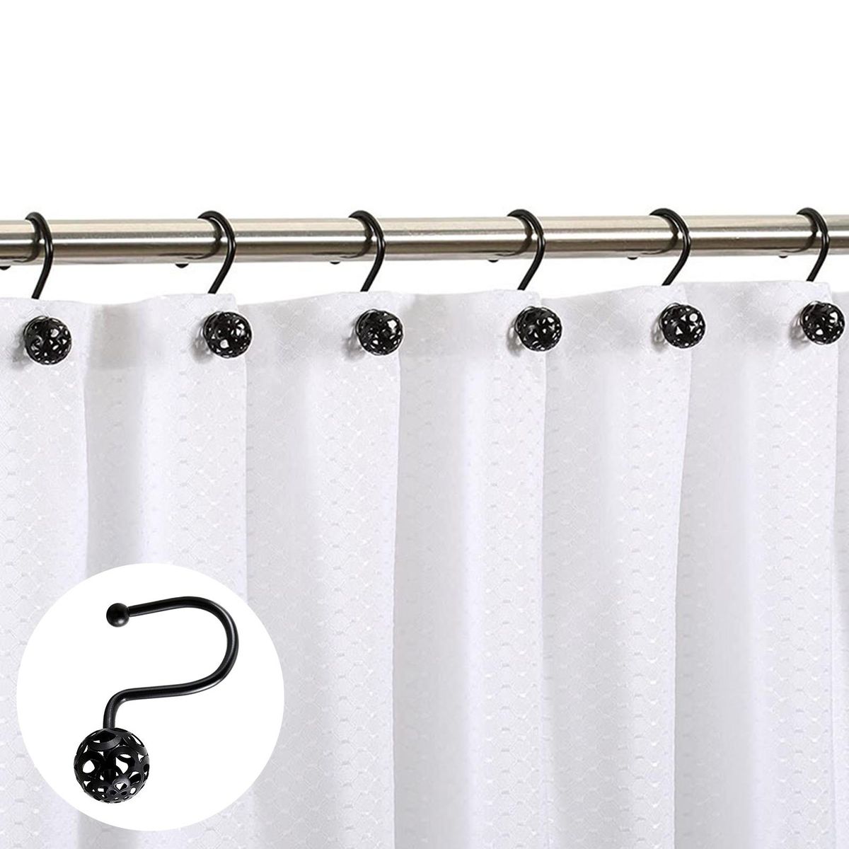 12Pcs Bathroom Curtain Hooks Washroom Bathroom Curtain Rod Hooks Black