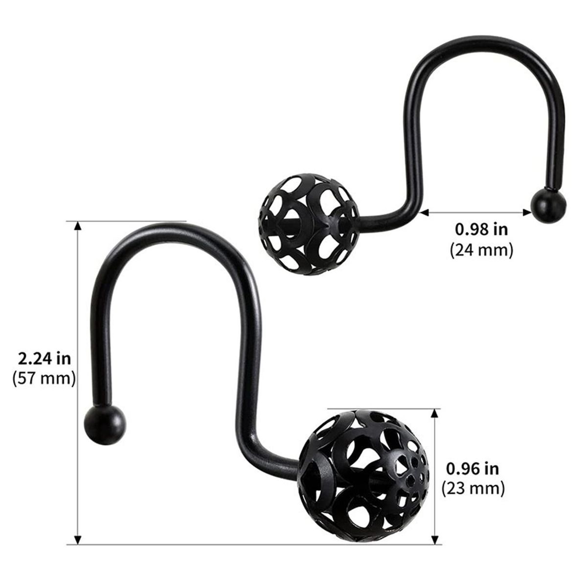 12Pcs Bathroom Curtain Hooks Washroom Bathroom Curtain Rod Hooks Black