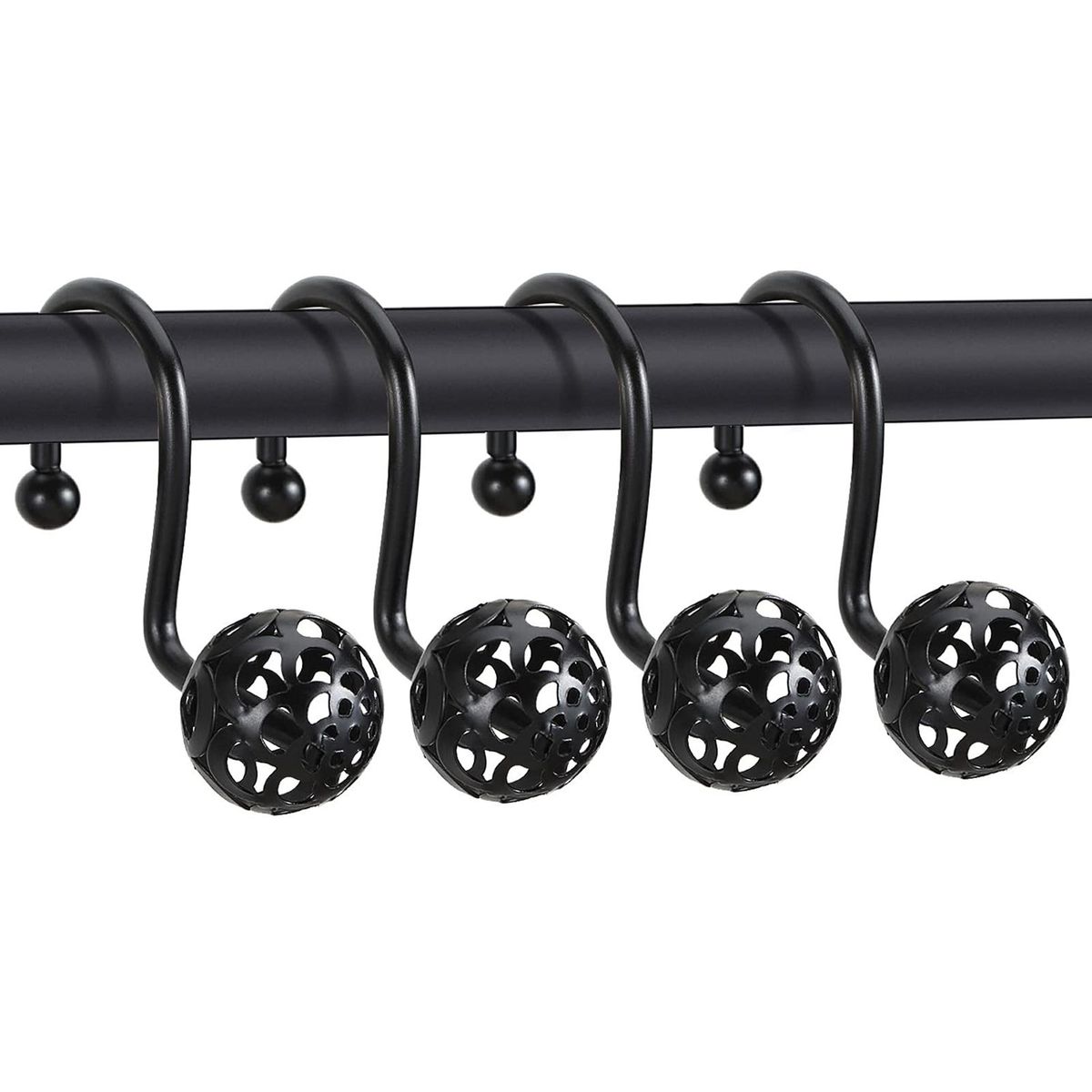 12Pcs Bathroom Curtain Hooks Washroom Bathroom Curtain Rod Hooks Black
