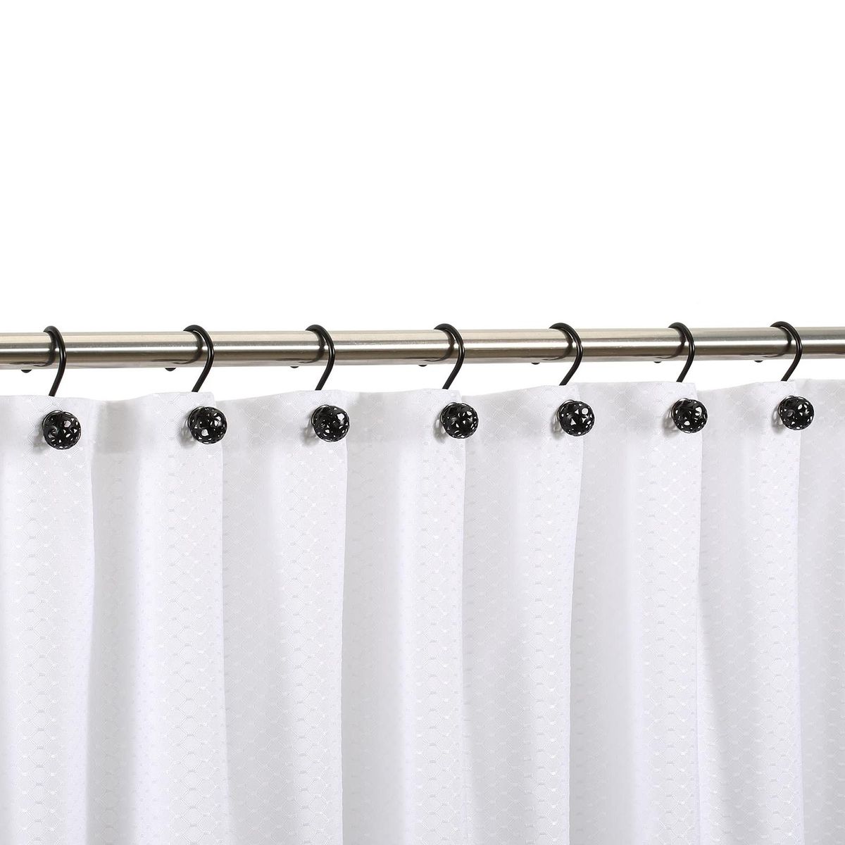 12Pcs Bathroom Curtain Hooks Washroom Bathroom Curtain Rod Hooks Black