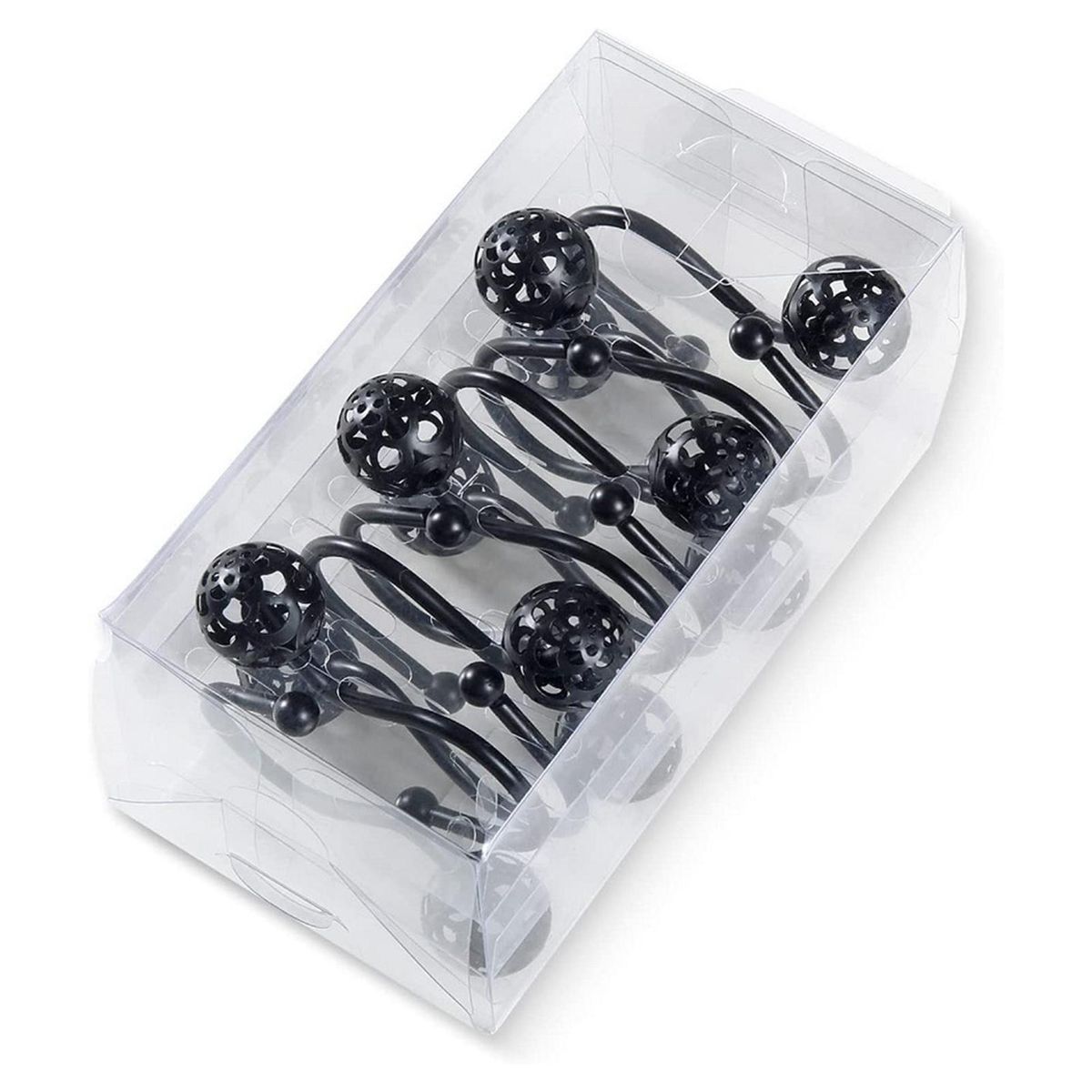 12Pcs Bathroom Curtain Hooks Washroom Bathroom Curtain Rod Hooks Black
