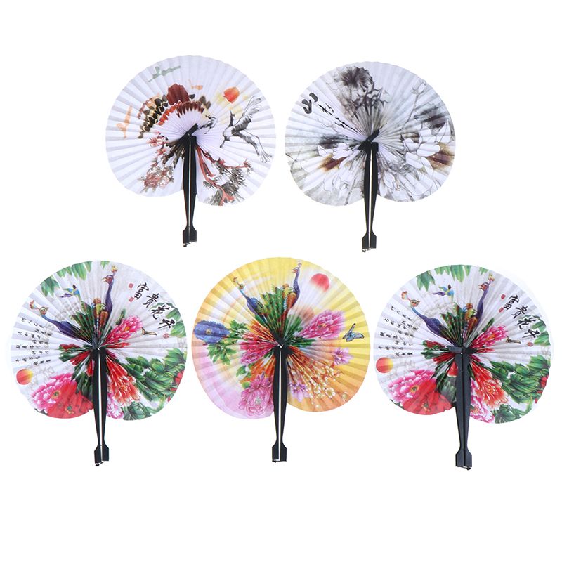 Foldable Windmill Paper Paper Fans Round Hand Small Folding Hand Fan Piece Held Style Retro Chinese Wedding Creative Fans 1 Fan