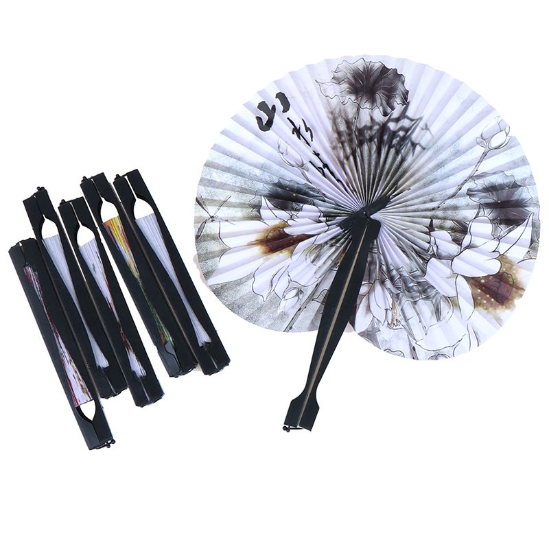 Foldable Windmill Paper Paper Fans Round Hand Small Folding Hand Fan Piece Held Style Retro Chinese Wedding Creative Fans 1 Fan