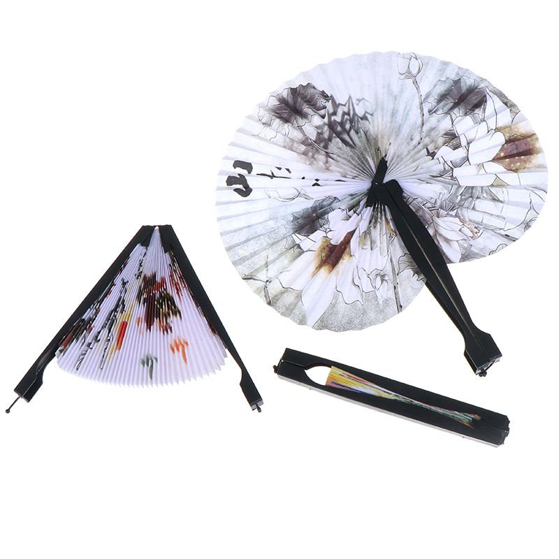 Foldable Windmill Paper Paper Fans Round Hand Small Folding Hand Fan Piece Held Style Retro Chinese Wedding Creative Fans 1 Fan