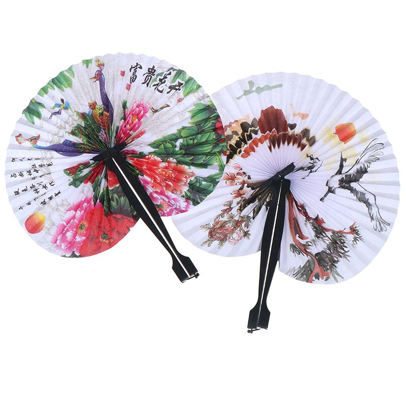 Foldable Windmill Paper Paper Fans Round Hand Small Folding Hand Fan Piece Held Style Retro Chinese Wedding Creative Fans 1 Fan