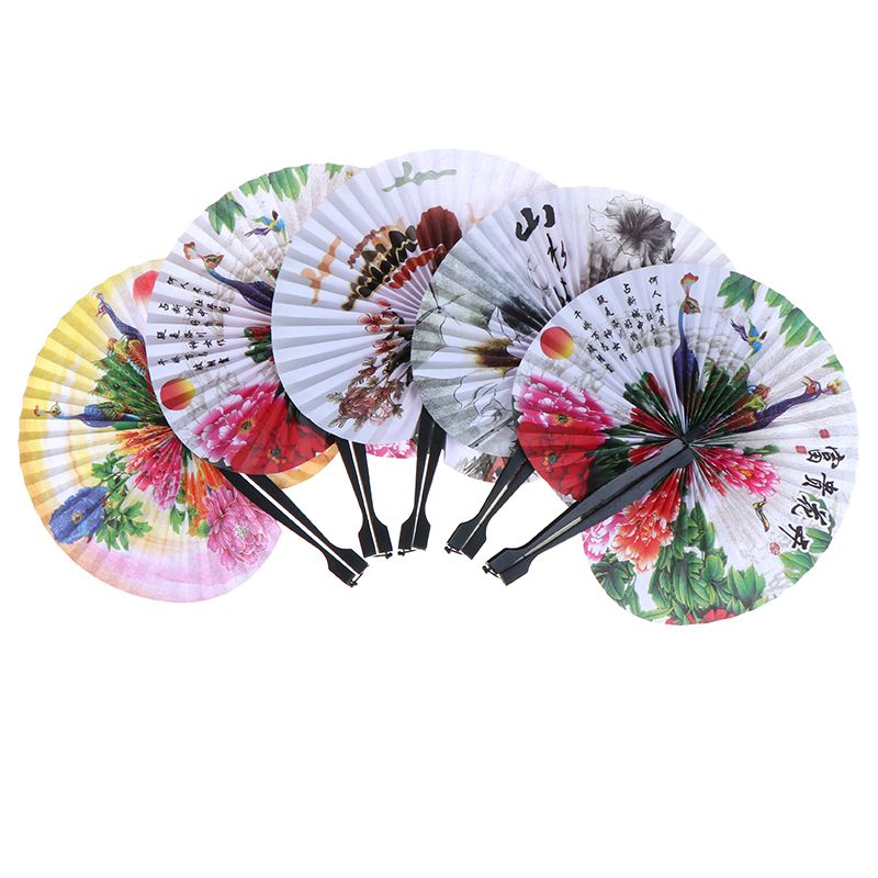 Foldable Windmill Paper Paper Fans Round Hand Small Folding Hand Fan Piece Held Style Retro Chinese Wedding Creative Fans 1 Fan