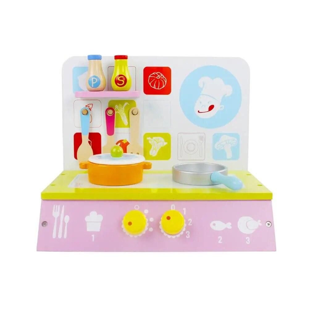 New Wooden Simulation Kitchen Gas Cooker Small Children Play House Educational Toy High-quality Wood Material About 1.65kg