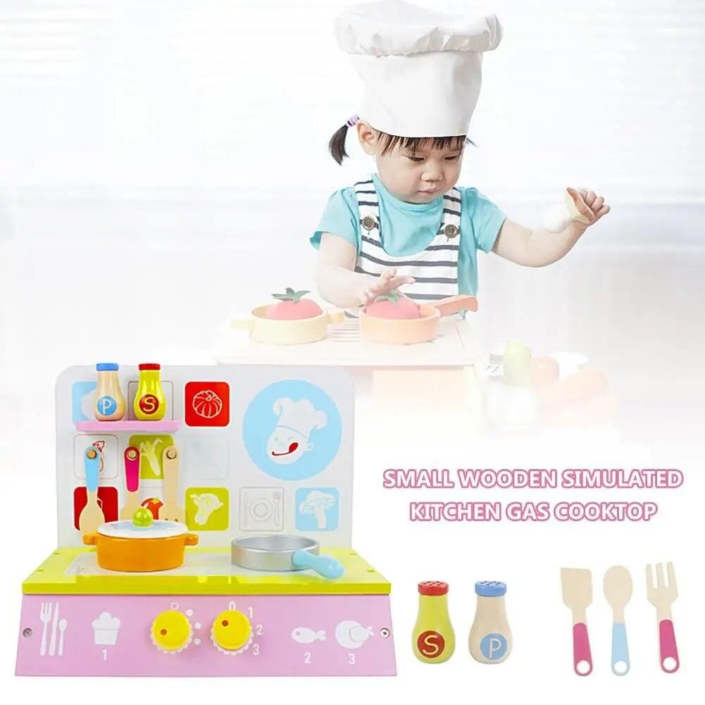 New Wooden Simulation Kitchen Gas Cooker Small Children Play House Educational Toy High-quality Wood Material About 1.65kg