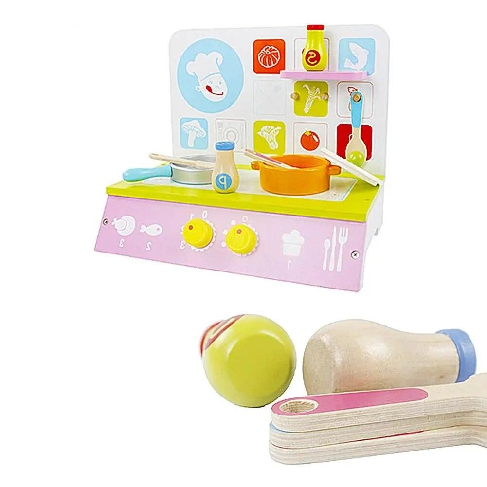 New Wooden Simulation Kitchen Gas Cooker Small Children Play House Educational Toy High-quality Wood Material About 1.65kg