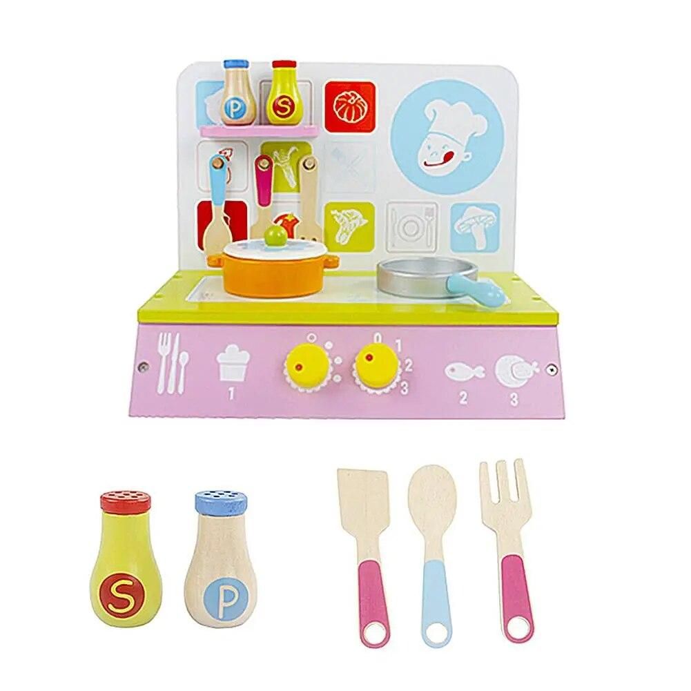 New Wooden Simulation Kitchen Gas Cooker Small Children Play House Educational Toy High-quality Wood Material About 1.65kg
