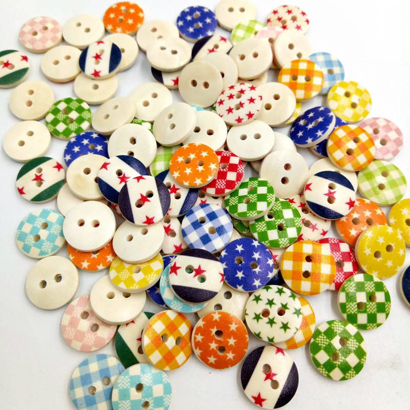 100x Assorted Wooden Round 2 Holes Buttons Flat For Sewing Scrapbook