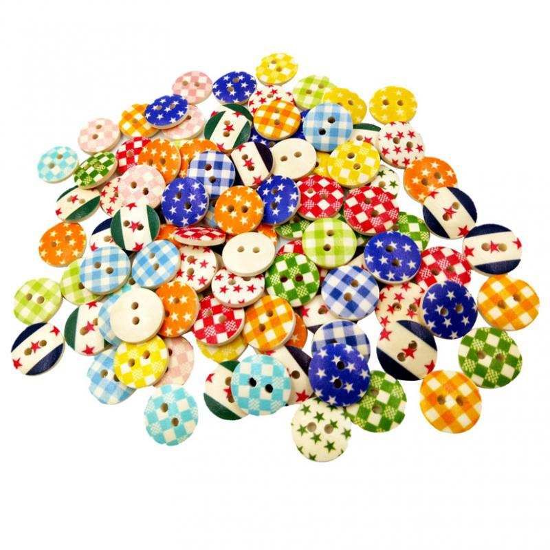 100x Assorted Wooden Round 2 Holes Buttons Flat For Sewing Scrapbook