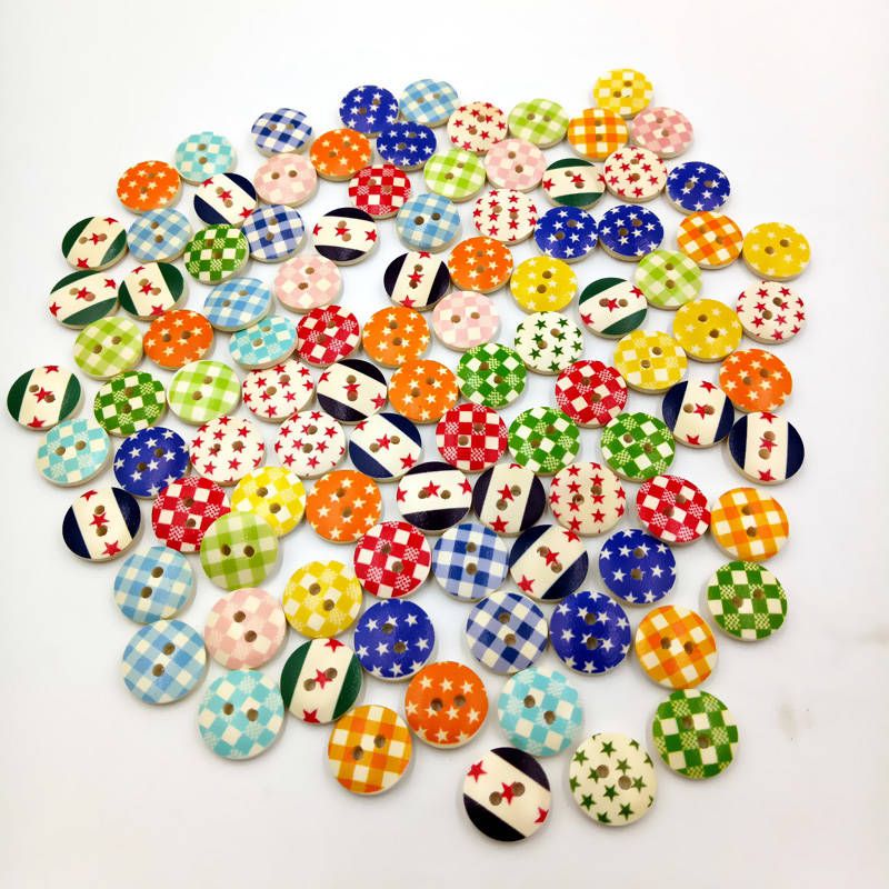100x Assorted Wooden Round 2 Holes Buttons Flat For Sewing Scrapbook