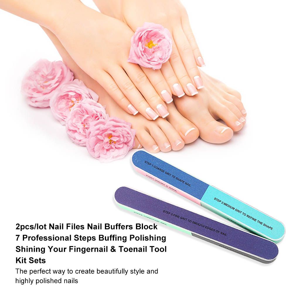 2pcs/lot Nail Files Nail Buffers Block 7 Professional Steps