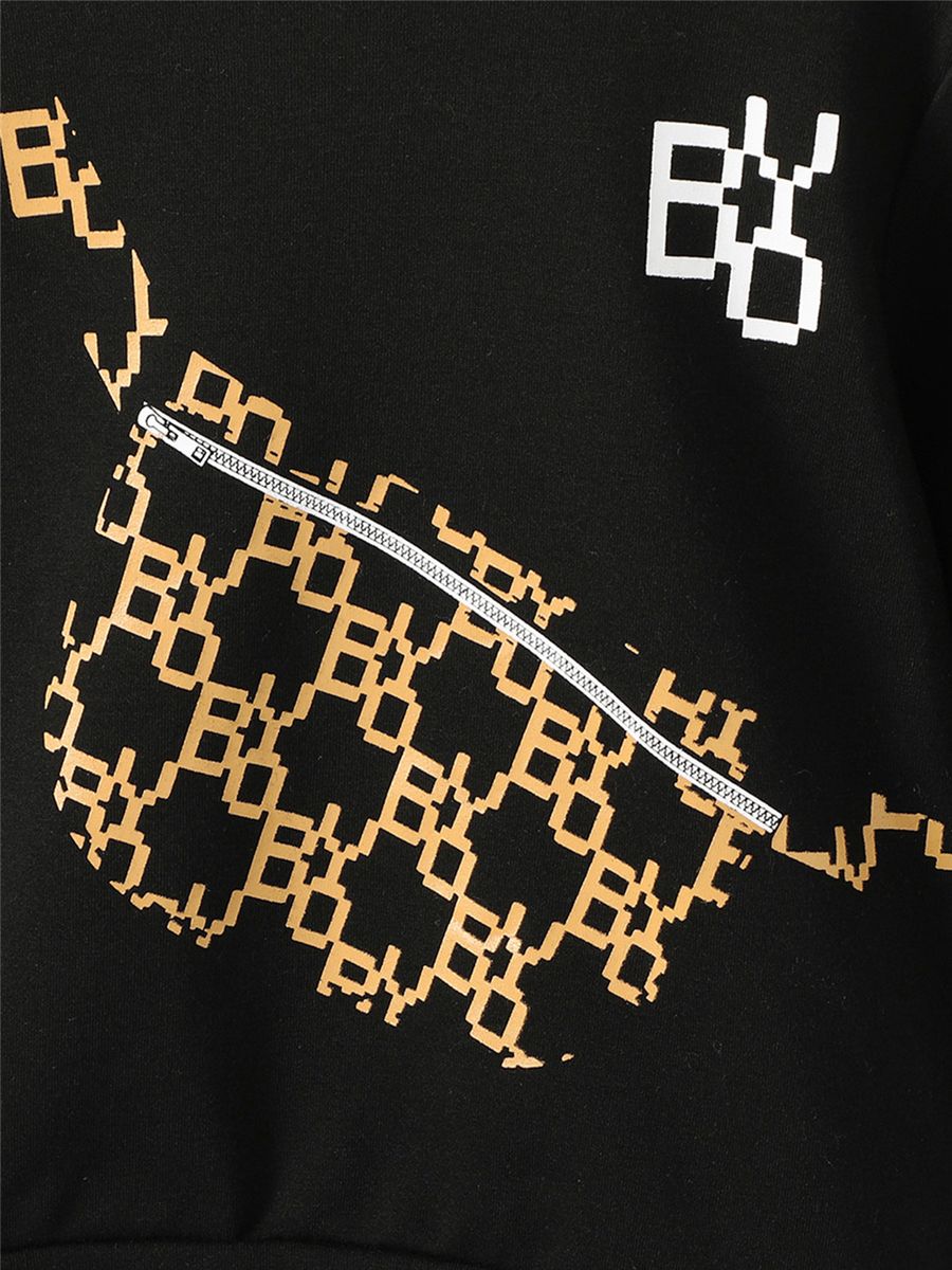 4-7 Years Kid Boy 2PCS Set/Bag Printed Black Long Sleeved +Solid Color Pants
