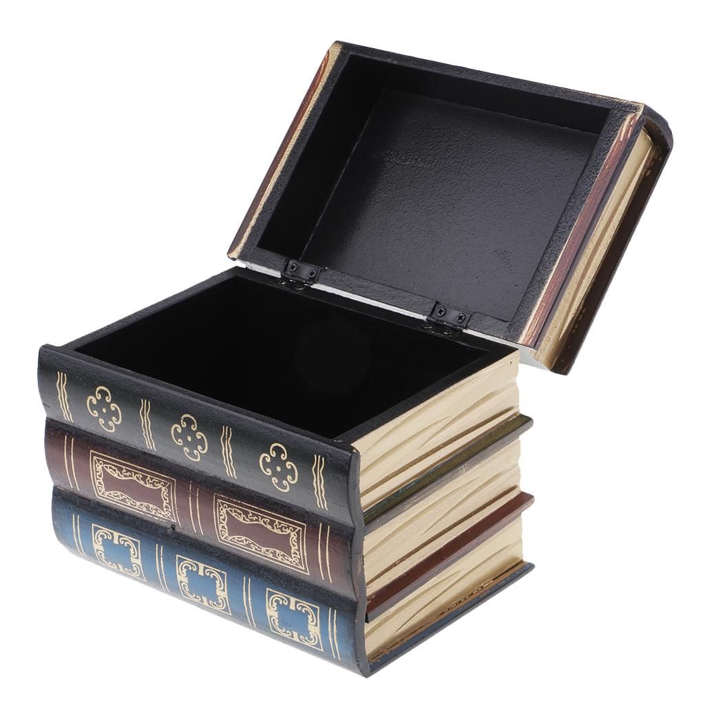 Antique Book Shaped Jewelry Display Box Home Storage Case Table S