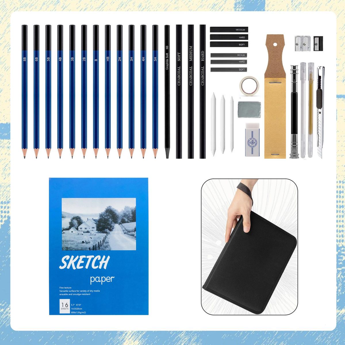 36 Pieces Sketch Pencil Set Professional Drawing Sketch Set Beginner Brush Art Supplies
