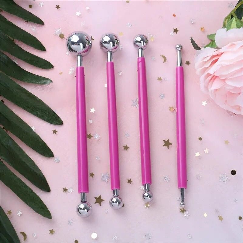 4pcs Fondant Cake Decorating Pen Metal Ball Flowers Sugar Craft Modelling Tools