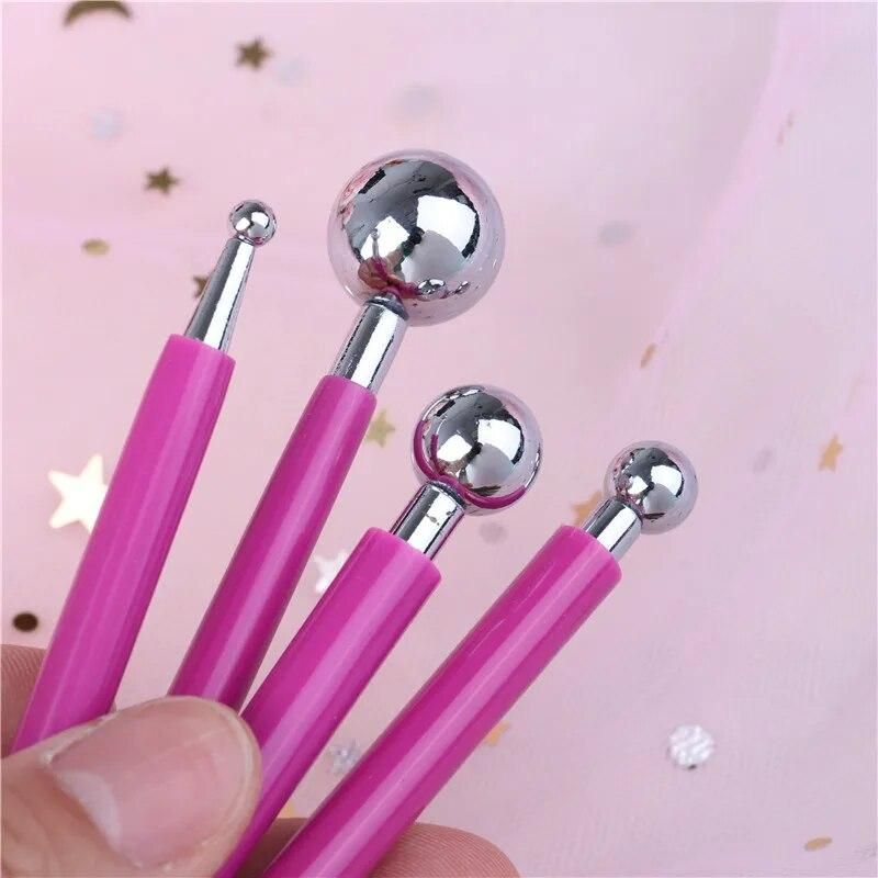 4pcs Fondant Cake Decorating Pen Metal Ball Flowers Sugar Craft Modelling Tools