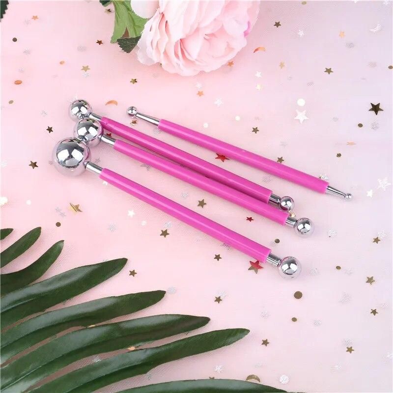 4pcs Fondant Cake Decorating Pen Metal Ball Flowers Sugar Craft Modelling Tools