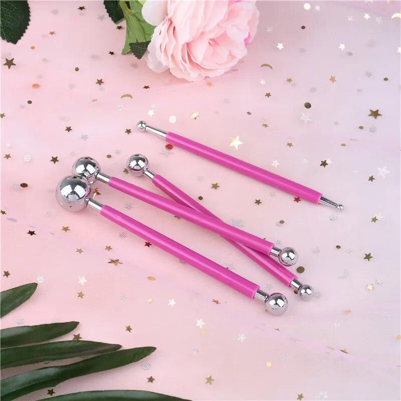 4pcs Fondant Cake Decorating Pen Metal Ball Flowers Sugar Craft Modelling Tools