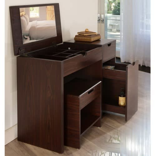 Jef Multi-storage Vanity Table With Mirror & Stool Set