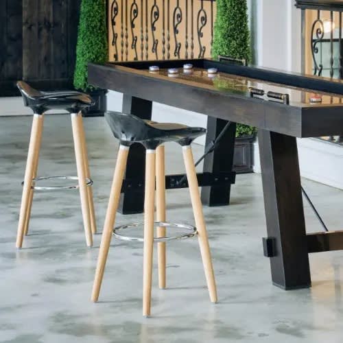 Modern Abs Plastic Bar Stools With Strong Wood Legs - Set Of 2 - Black
