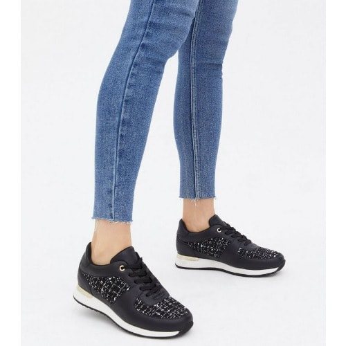 Check Boucle Trainers - Black