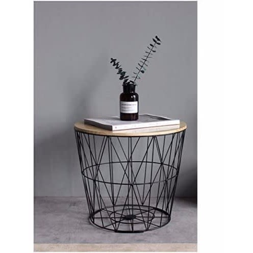 Metal Wire Wooden Top Side Stool + Free Gift