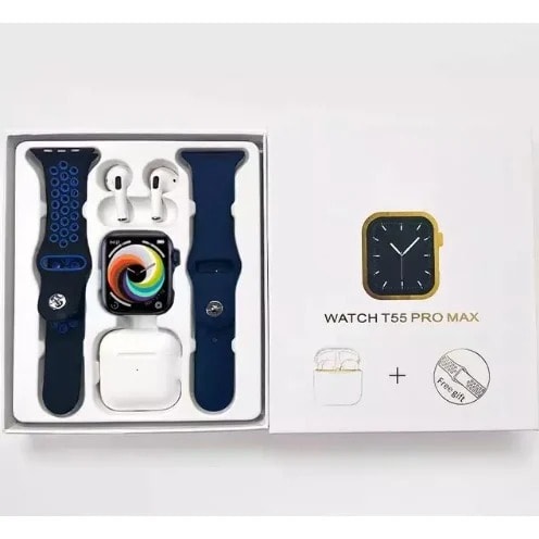 2 In 1 Smart Watch T55 Pro Max With Earpud & Extra Strap For Android & Iphone With Health Feature