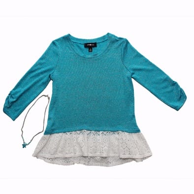 Girls Glittering Top with Necklace and Elastic Hand - Turquoise Blue