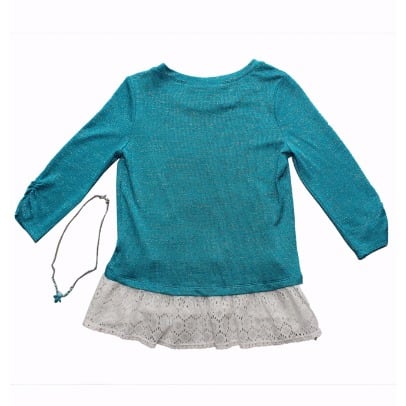 Girls Glittering Top with Necklace and Elastic Hand - Turquoise Blue