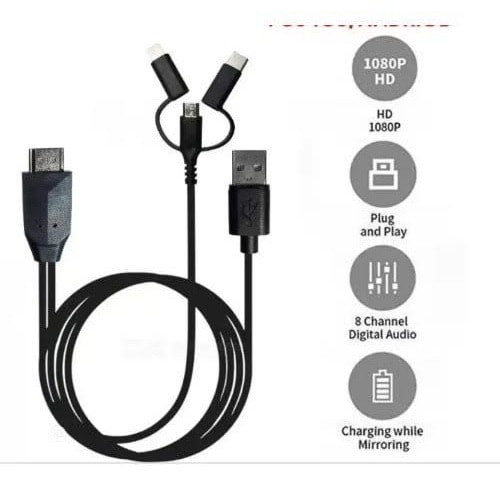 3 In 1 Hdtv Cable - Lighting + Micro + usb/usb C