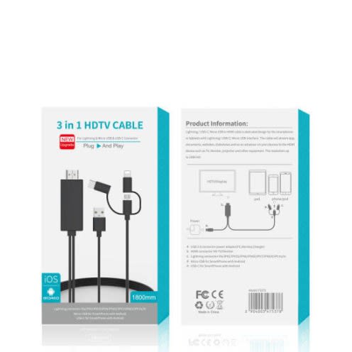 3 In 1 Hdtv Cable - Lighting + Micro + usb/usb C