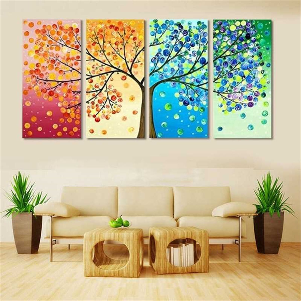 4Pcs Wall Canvas Painting Art Decoration Four Seasons Tree