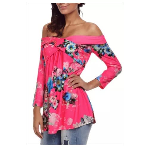 Floral Off Shoulder Crisscross Top - Rosy