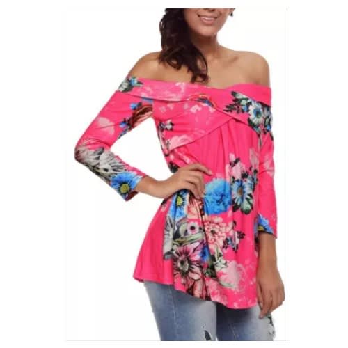 Floral Off Shoulder Crisscross Top - Rosy