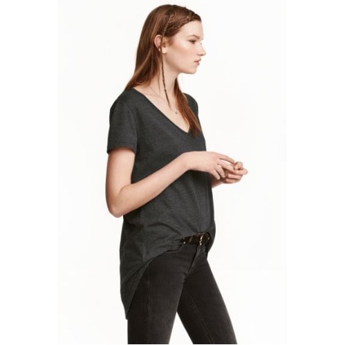 Dip Hem Jersey Top- Dark Grey