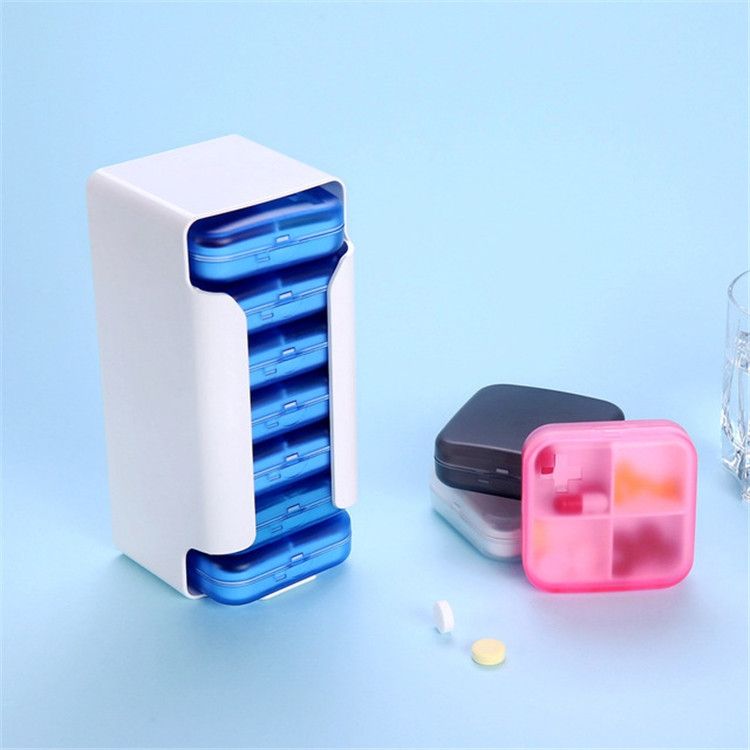 Home Travel Plastic Pill Box Drawer Pill Box Portable Storage Box- 4 Grid(Gray)