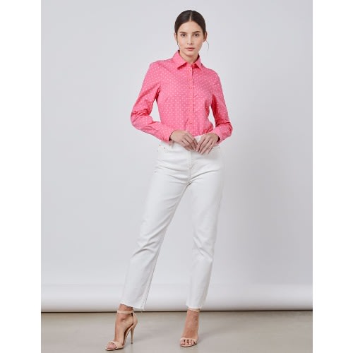 Women's Pink Dobby Hearts Design Semi Fitted Shirt