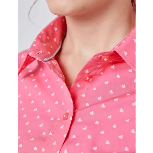 Women's Pink Dobby Hearts Design Semi Fitted Shirt