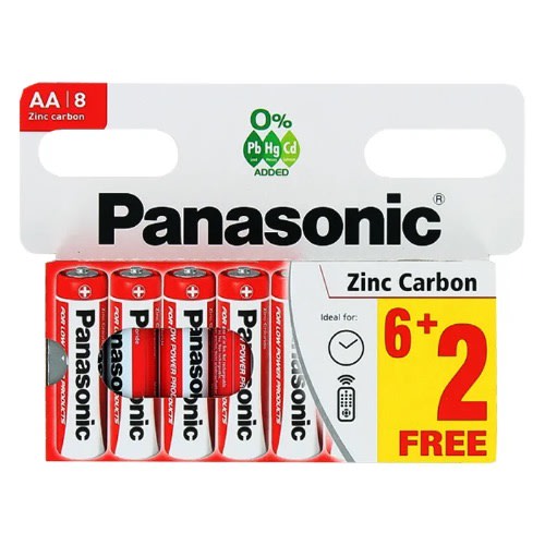 AA Zinc Carbon Batteries 6 Plus 2 Free