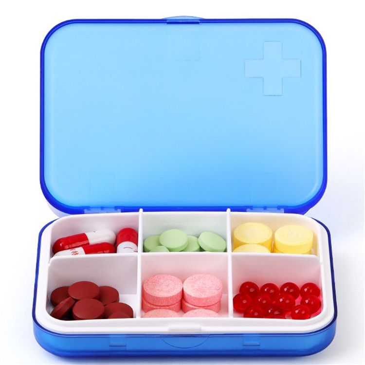 Home Travel Plastic Pill Box Drawer Pill Box Portable Storage Box- 6 Grid(Gray)