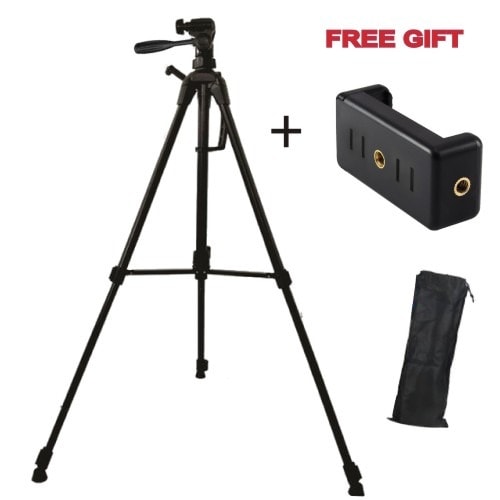 Smartphone And Camera Tripod Stand With Free Phone Adapter - Black